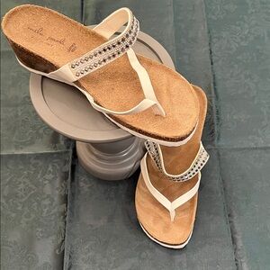 Mila Paoli White Sandals with Rhinestone Detail